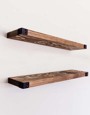 The Dennis - Floating Shelves for Wall Mounted, Modern Rustic All Wood Wall Shelves, Set of 2 for Bedroom, Bathroom, Family Room, Kitchen with Decorative Iron Corners 24 x 6 x 1.5 in