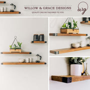 The Joey - Floating Shelves for Wall Mounted, Modern Rustic All Wood Wall Shelves, Set of 2 for Bedroom, Bathroom, Family Room, Kitchen with Decorative Iron Corners  (1) 36 x 6 x 1.5 - (1) 24 x 6 x 1.5 inches - (1) 12 x 6 x 1.5 inches