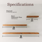The Alice (Light Walnut) - Floating Shelves, Rustic Wood Shelves Wall Mounted - Set of 2 Wall Shelves for Bedroom, Bathroom, Family Room, Kitchen, Office – Smart Mounting Brackets - (1) 36 x 6 x 1.5 - (1) 24 x 6 x 1.5 inches - (1) 12 x 6 x 1.5 inches