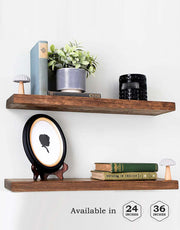 Connie (Light Walnut) - Floating Shelves, Rustic Wood Shelves Wall Mounted - Set of 2 Wall Shelves for Bedroom, Bathroom, Family Room, Kitchen, Office – Smart Mounting Brackets - 24 x 6 x 1.5 in / 36 x 6 x 1.5 inches